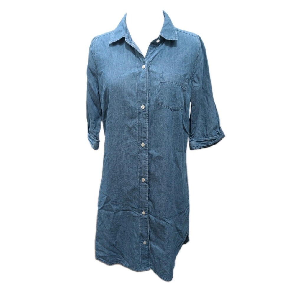 Hollister Denim Shirt Dress Blue Chambray Button Down Short Sleeve S